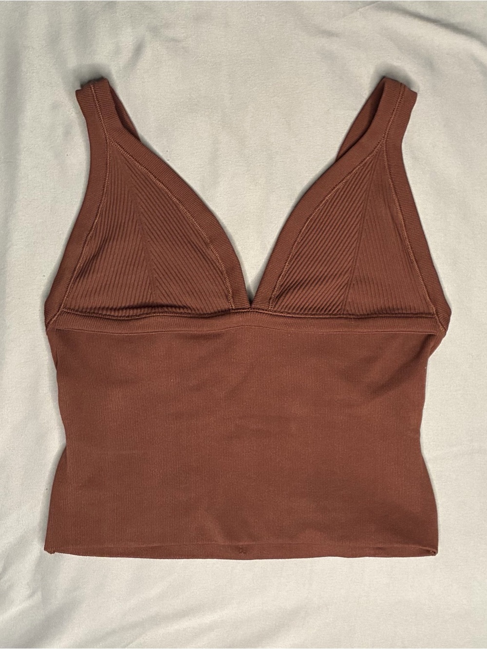 Urban Outfitters Ribbed V‑Neck Crop Tank Top in Cocoa Brown